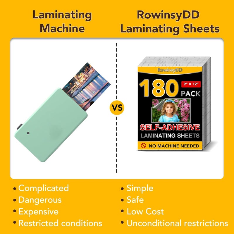 RowinsyDD 180 PCS Self-Adhesive Laminating Sheets, 9 x 12 Inches Self Adhesive Contact Paper, No Heat No Machine Needed Self Sealing Laminate Sheets - Image 4